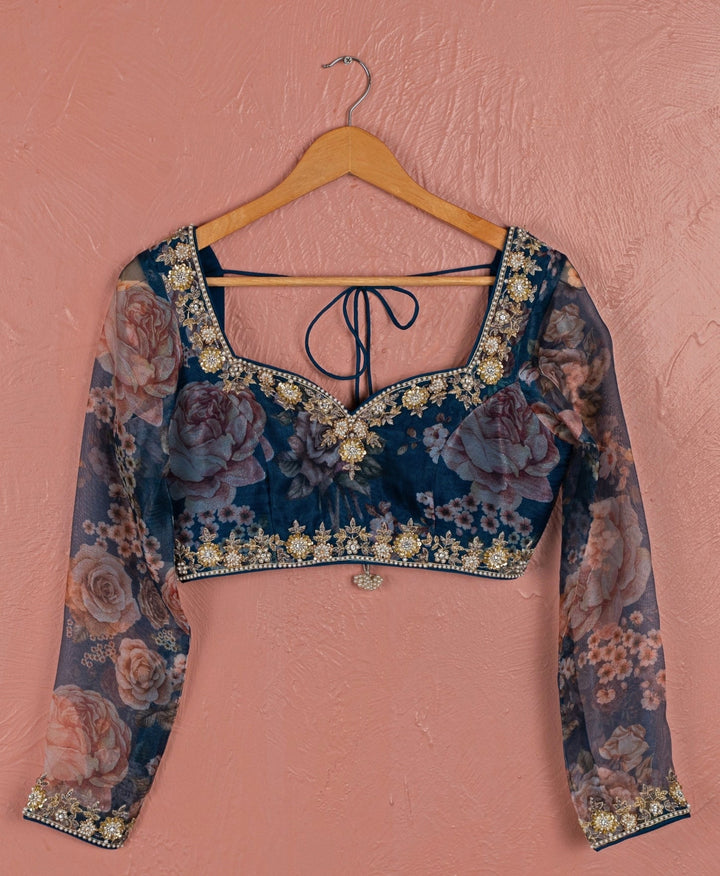 Midnight Blue Floral Organza Lehenga Anisha Shetty - Fabilicious Fashion