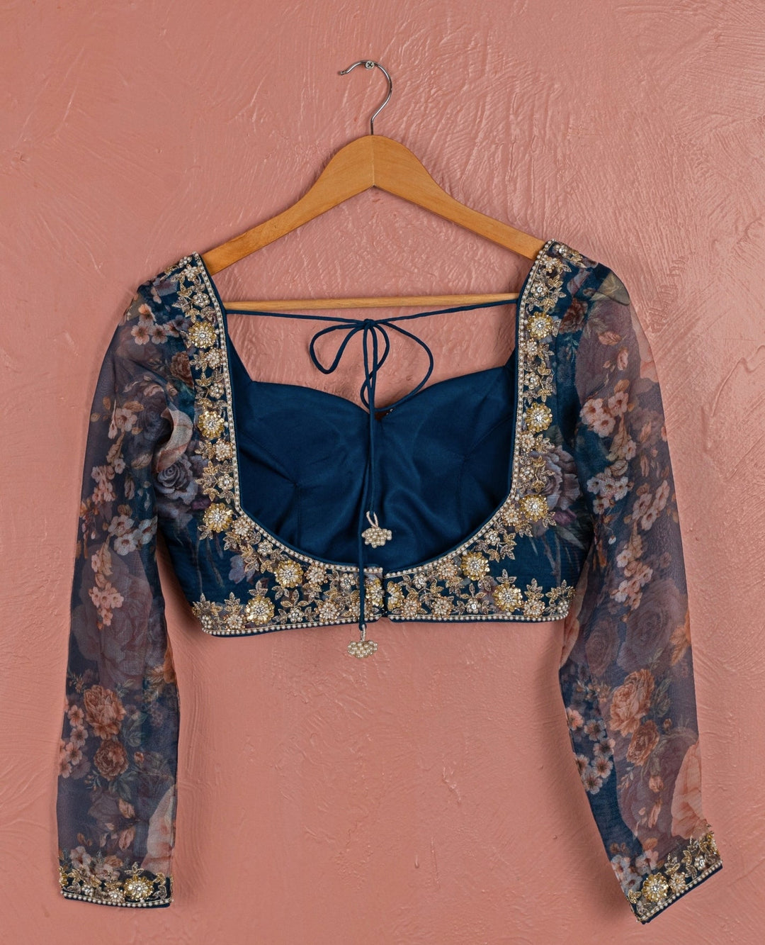 Midnight Blue Floral Organza Lehenga Anisha Shetty - Fabilicious Fashion