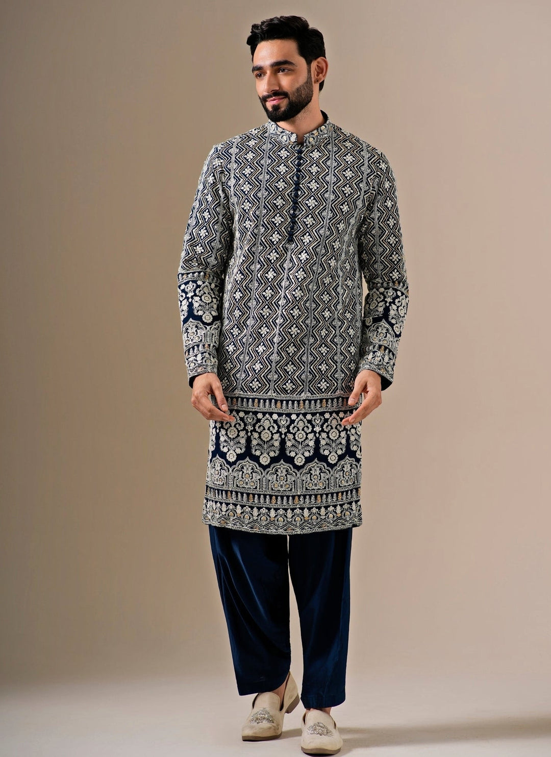 Darzi House Midnight Blue Georgette Kurta Set with Patiala PantsFabilicious Fashion