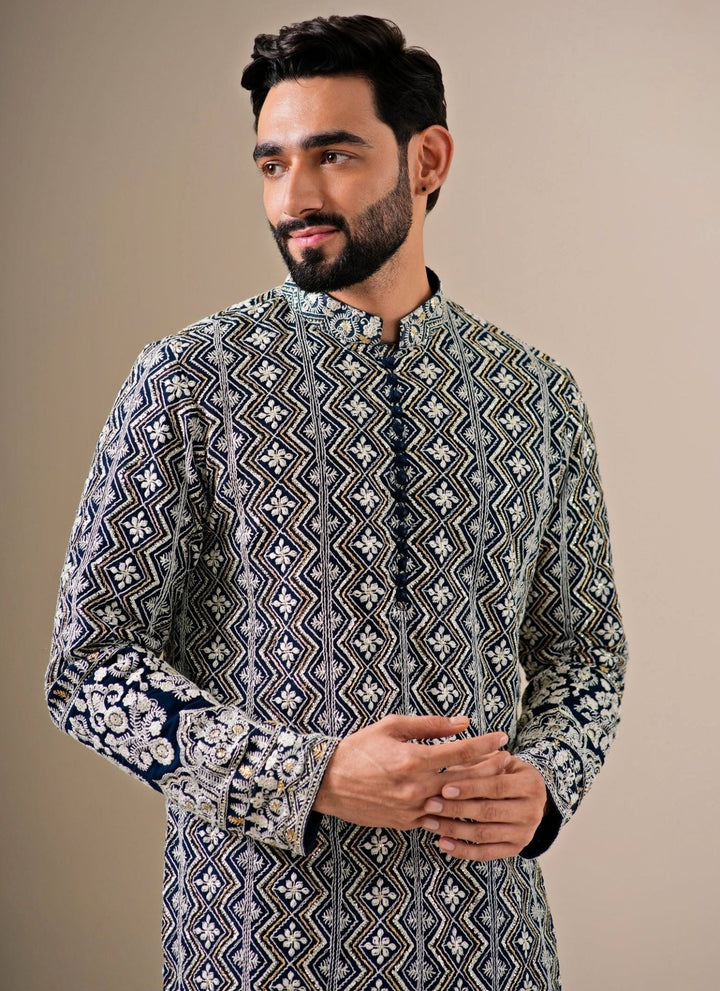 Darzi House Midnight Blue Georgette Kurta Set with Patiala PantsFabilicious Fashion