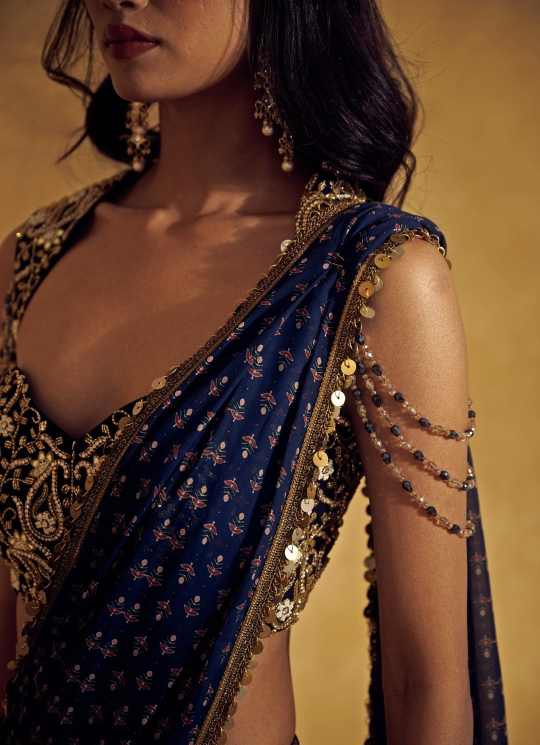 Rashika Sharma Midnight Blue Georgette Pre - Draped Saree SetFabilicious Fashion