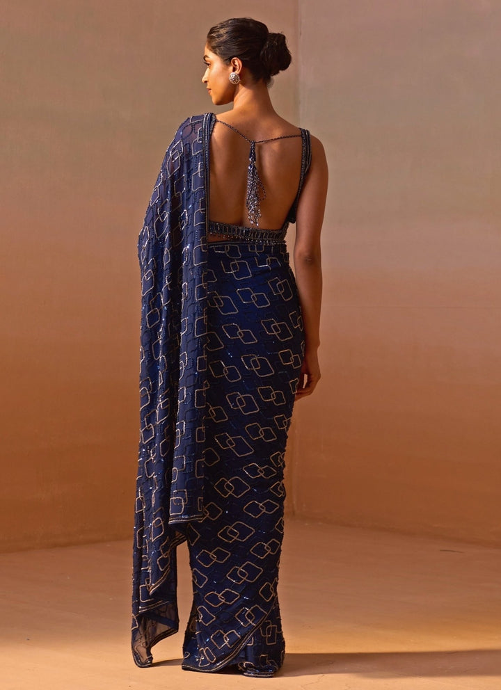 Nitika Gujral Midnight Blue Georgette SareeFabilicious Fashion