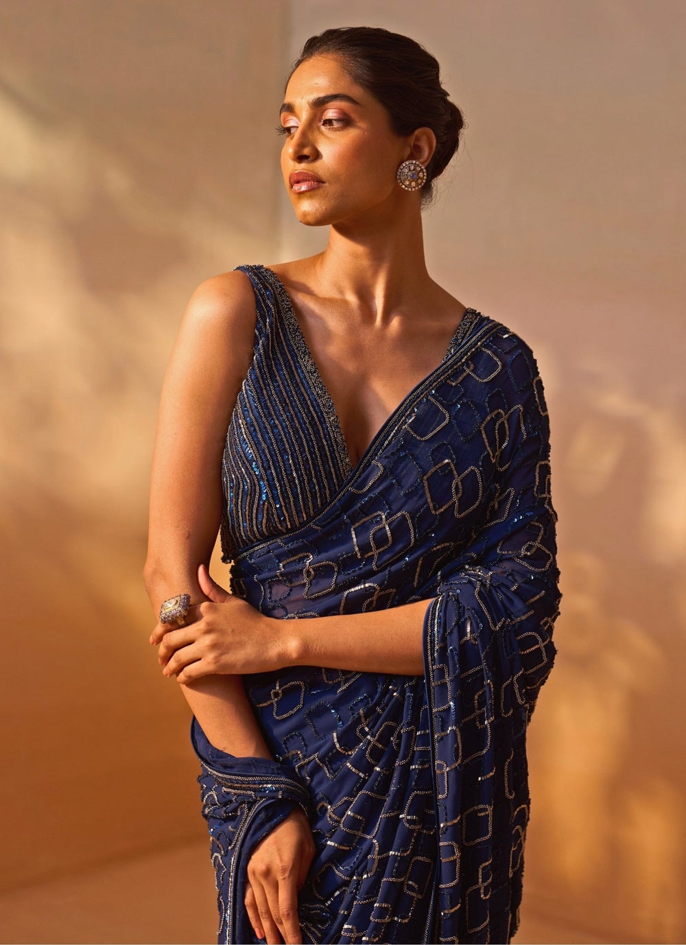 Nitika Gujral Midnight Blue Georgette SareeFabilicious Fashion