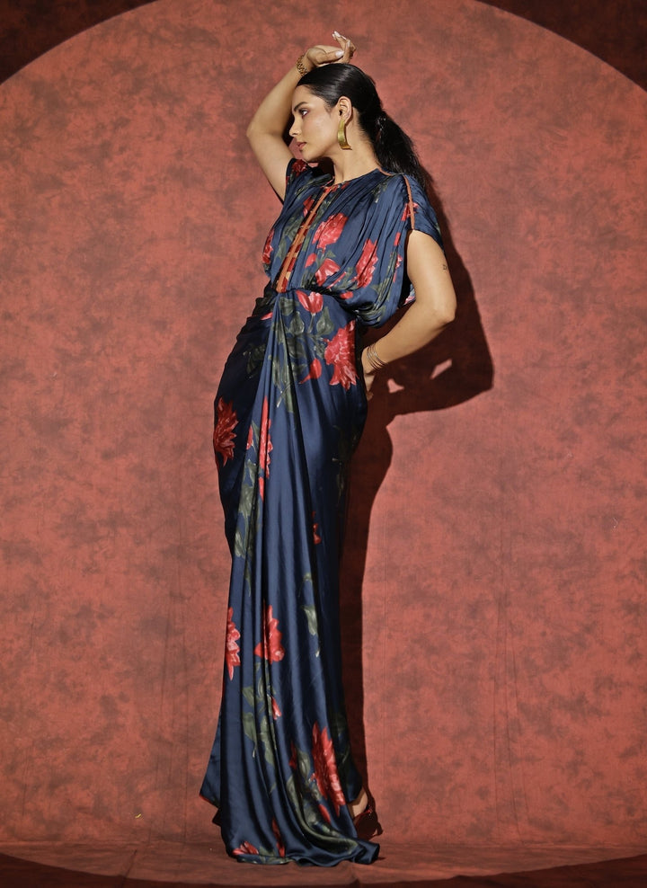 Studio Surbhi Midnight Blue Georgette Satin Kaftan GownFabilicious Fashion