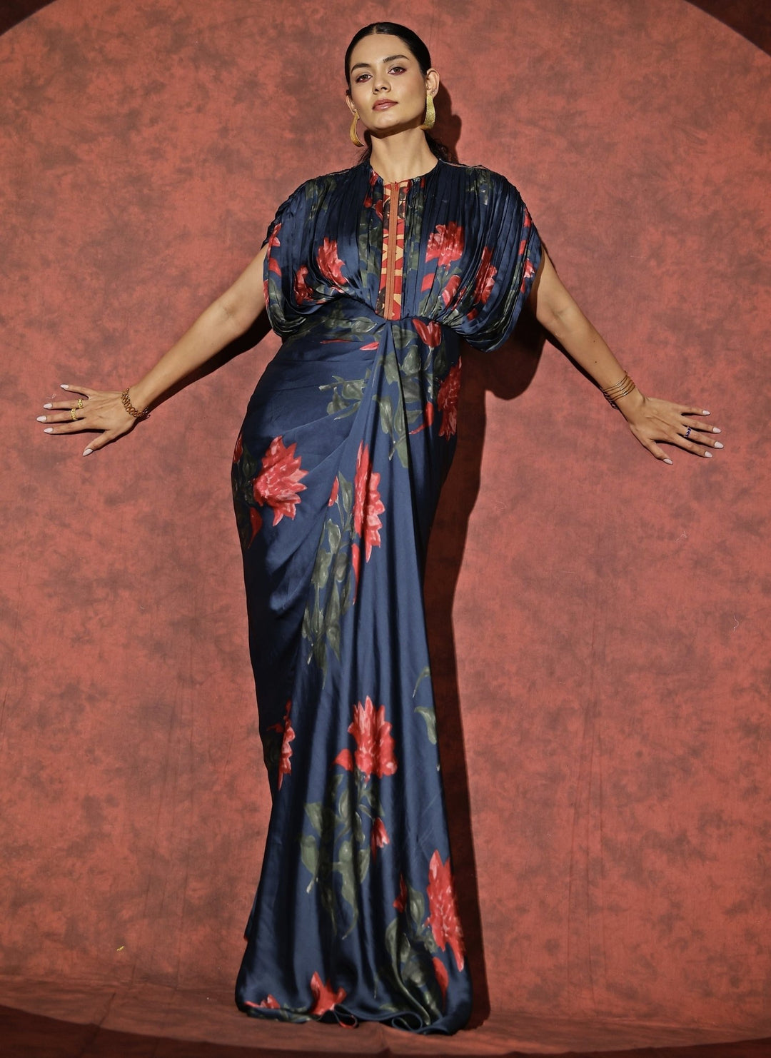 Studio Surbhi Midnight Blue Georgette Satin Kaftan GownFabilicious Fashion