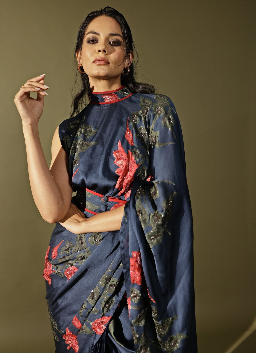 Studio Surbhi Midnight Blue Georgette Satin Pre-Draped SareeFabilicious Fashion