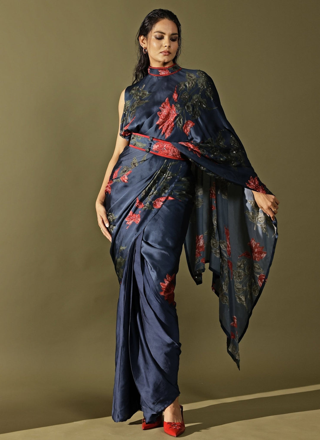 Studio Surbhi Midnight Blue Georgette Satin Pre-Draped SareeFabilicious Fashion