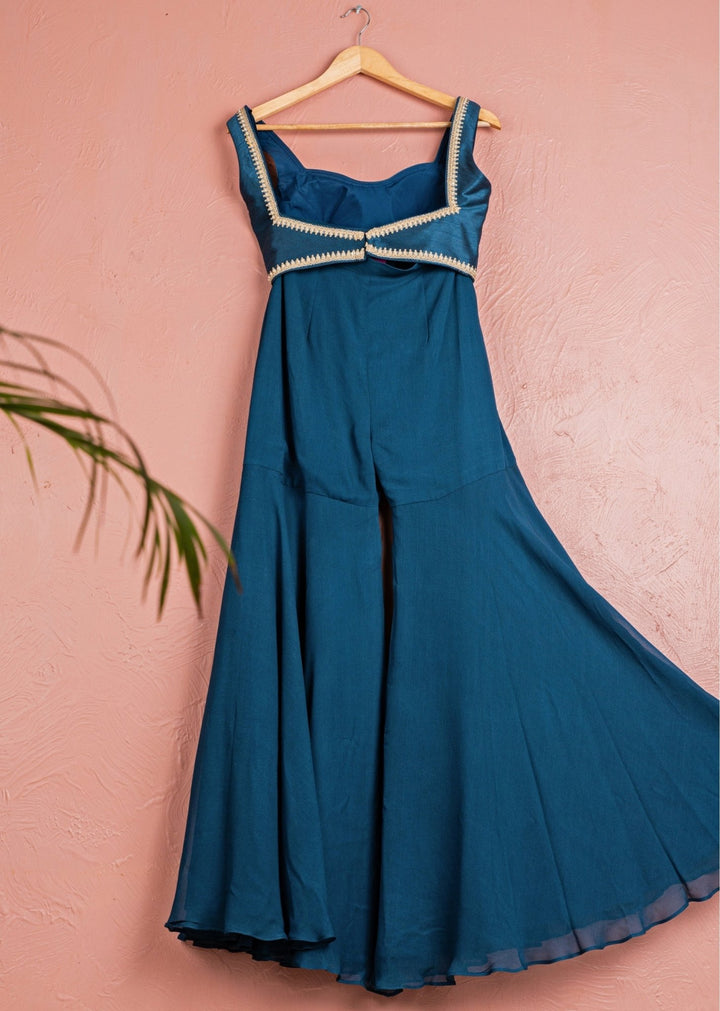 Midnight Blue Georgette Sharara Set With Jacket Anisha Shetty - Fabilicious Fashion