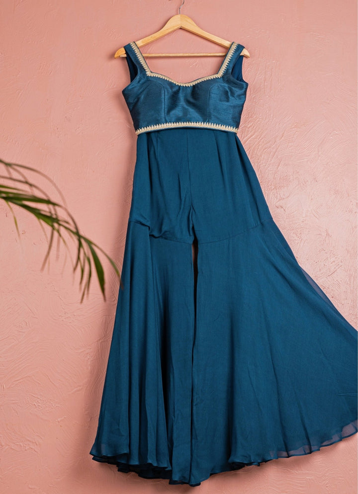 Midnight Blue Georgette Sharara Set With Jacket Anisha Shetty - Fabilicious Fashion