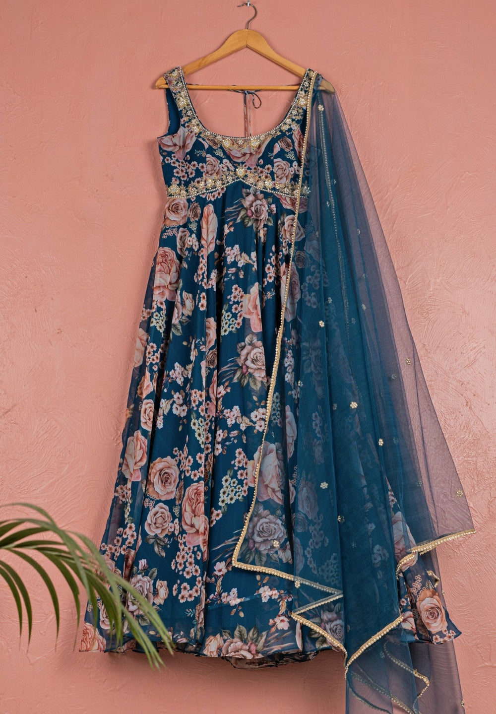 Midnight Blue Printed Georgette Anarkali Set Anisha Shetty - Fabilicious Fashion