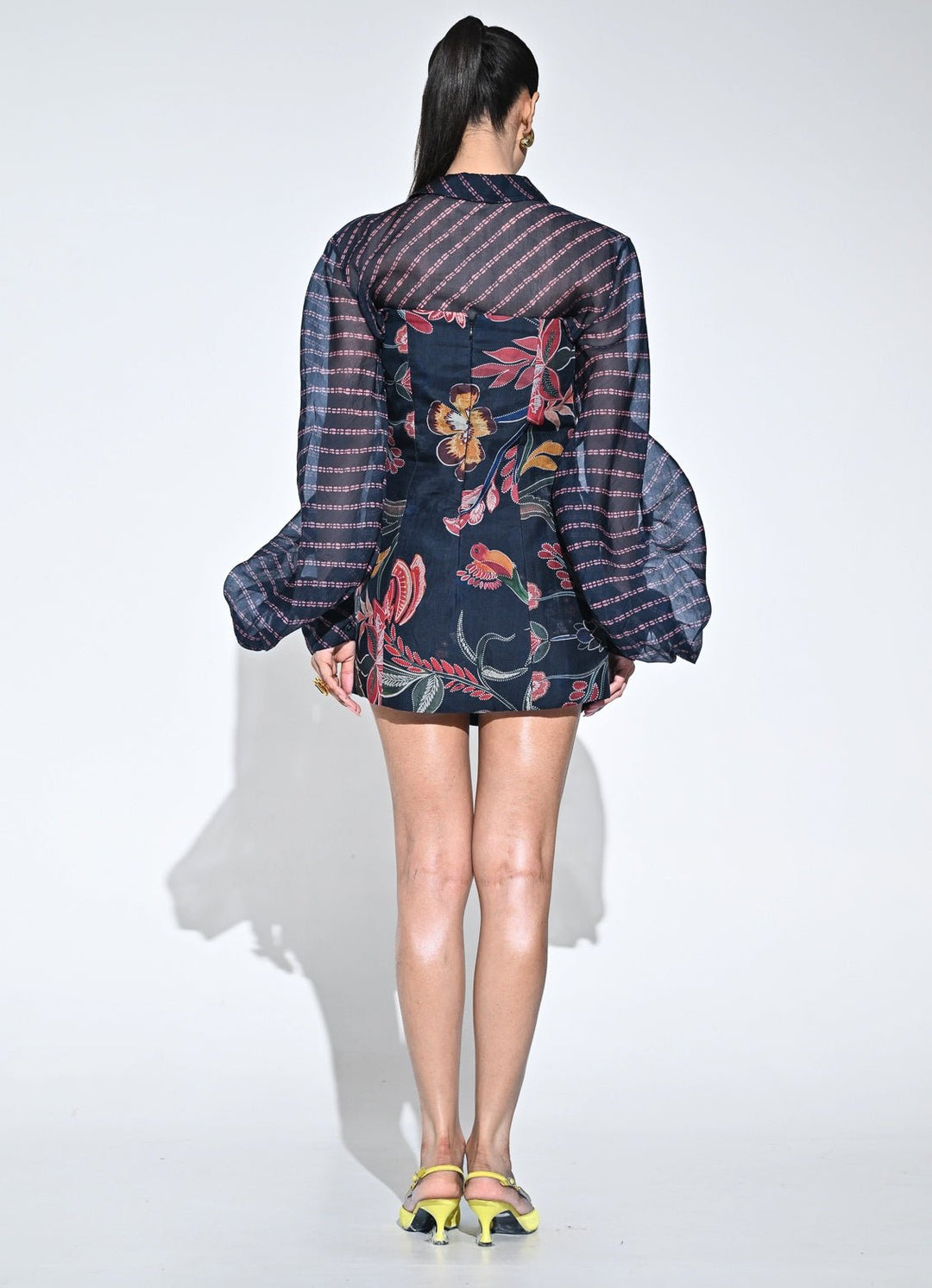 Juhi Bengani Midnight Blue Printed Organza Corset Mini Dress With ShirtFabilicious Fashion