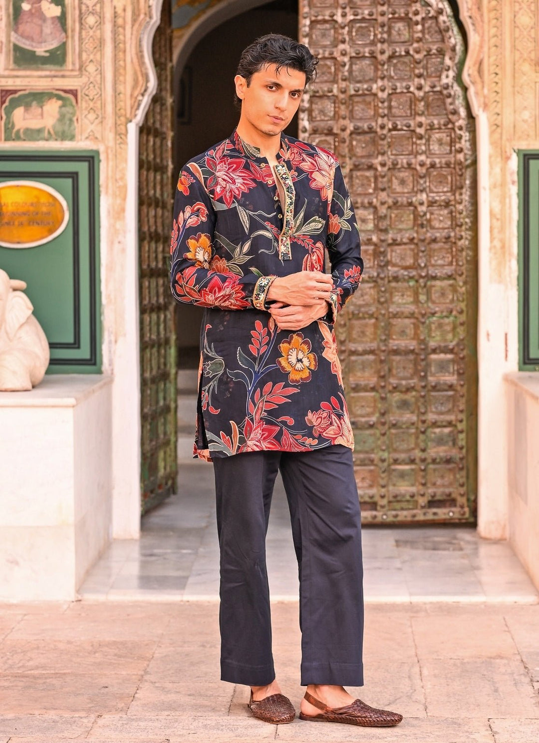 Juhi Bengani - Men Midnight Blue Printed Organza Kurta Pants SetFabilicious Fashion