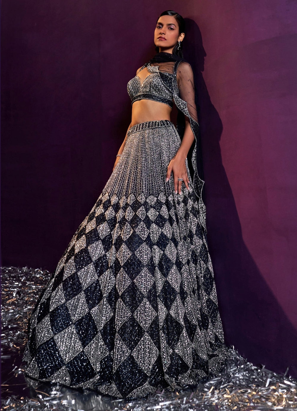 Midnight Blue Sequins Embroidered Bridal Lehenga Set, Angad Singh - Fabilicious Fashion