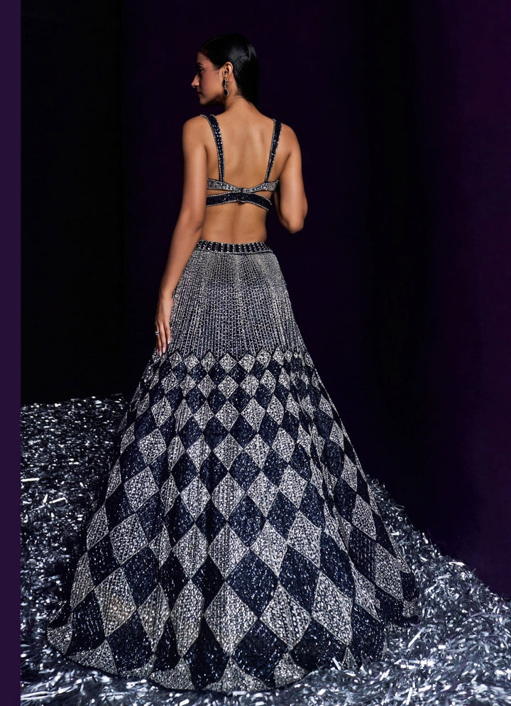Midnight Blue Sequins Embroidered Bridal Lehenga Set, Angad Singh - Fabilicious Fashion
