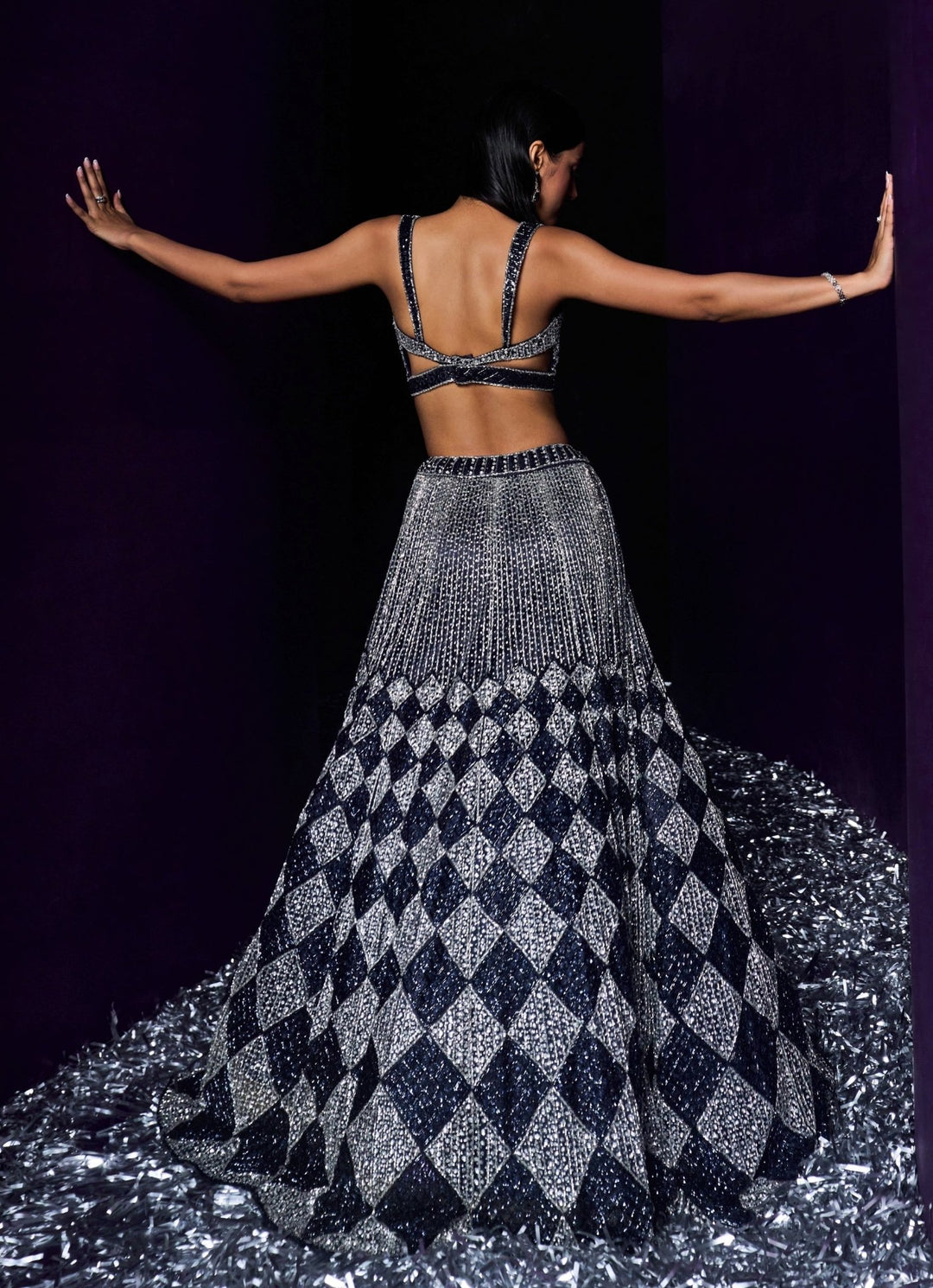 Midnight Blue Sequins Embroidered Bridal Lehenga Set, Angad Singh - Fabilicious Fashion