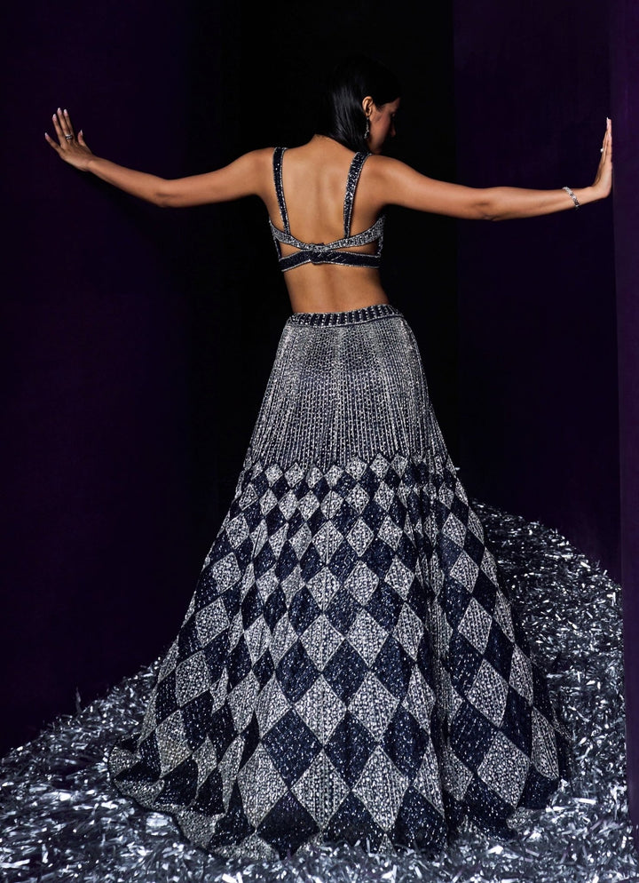 Midnight Blue Sequins Embroidered Bridal Lehenga Set, Angad Singh - Fabilicious Fashion
