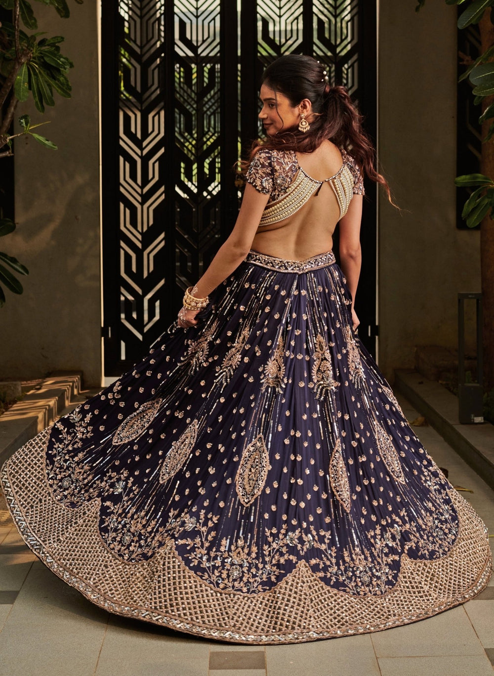 Midnight Blue Silk Applique Lehenga Set Jigar and Nikita - Fabilicious Fashion