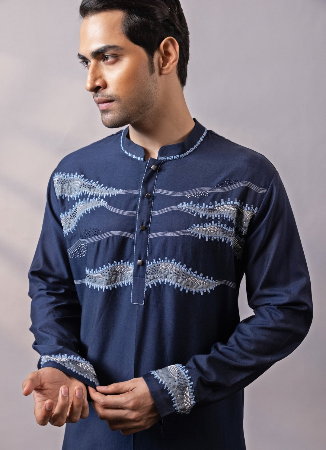 Smriti - Men Midnight Blue Silk Kurta Pants SetFabilicious Fashion