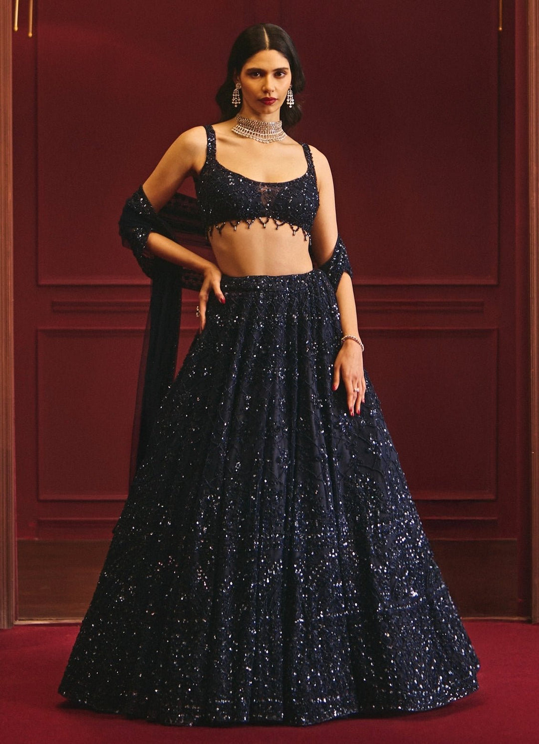 Midnight Blue Soft Net Lehenga Angad Singh - Fabilicious Fashion