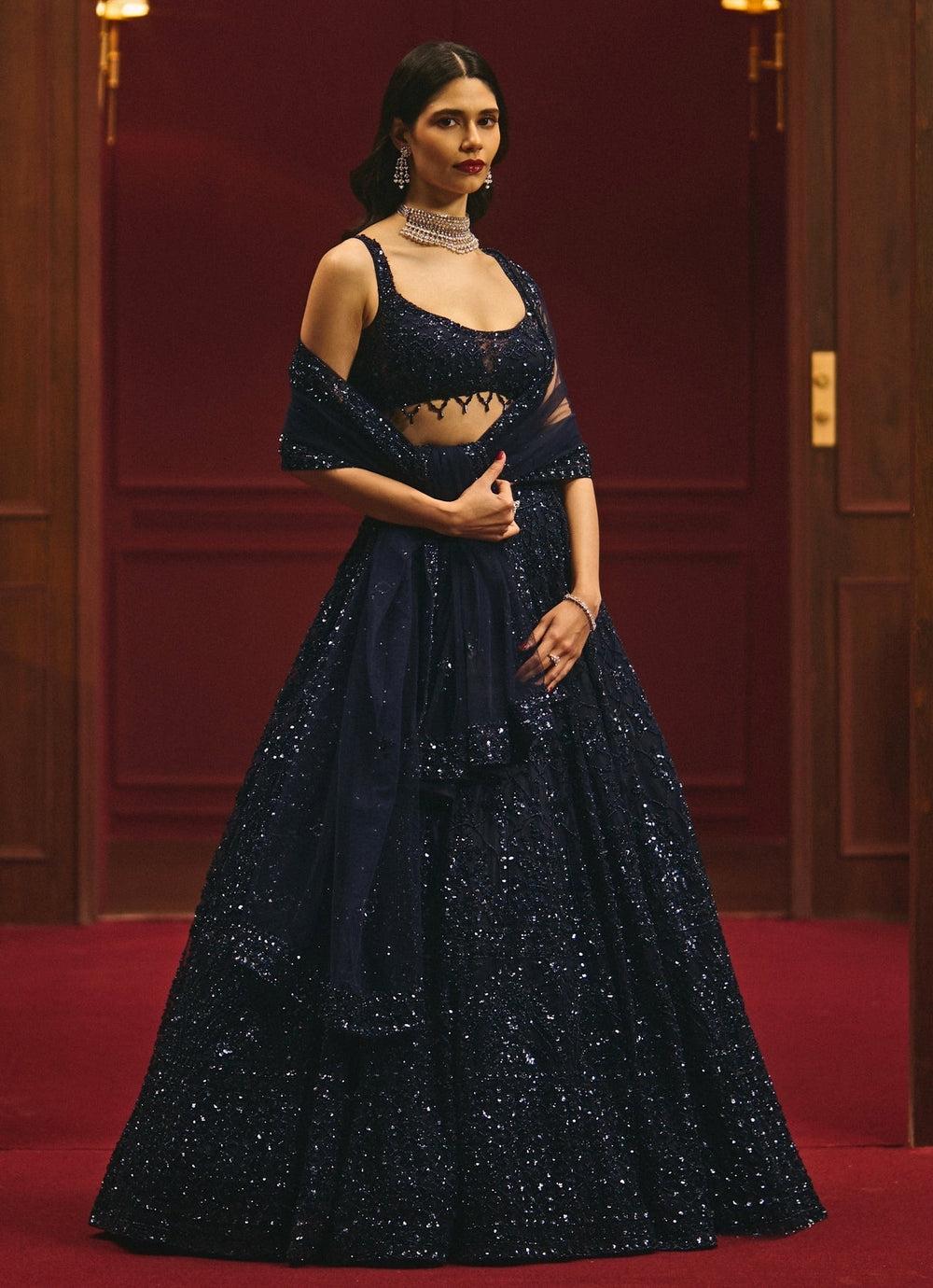 Midnight Blue Soft Net Lehenga Angad Singh - Fabilicious Fashion