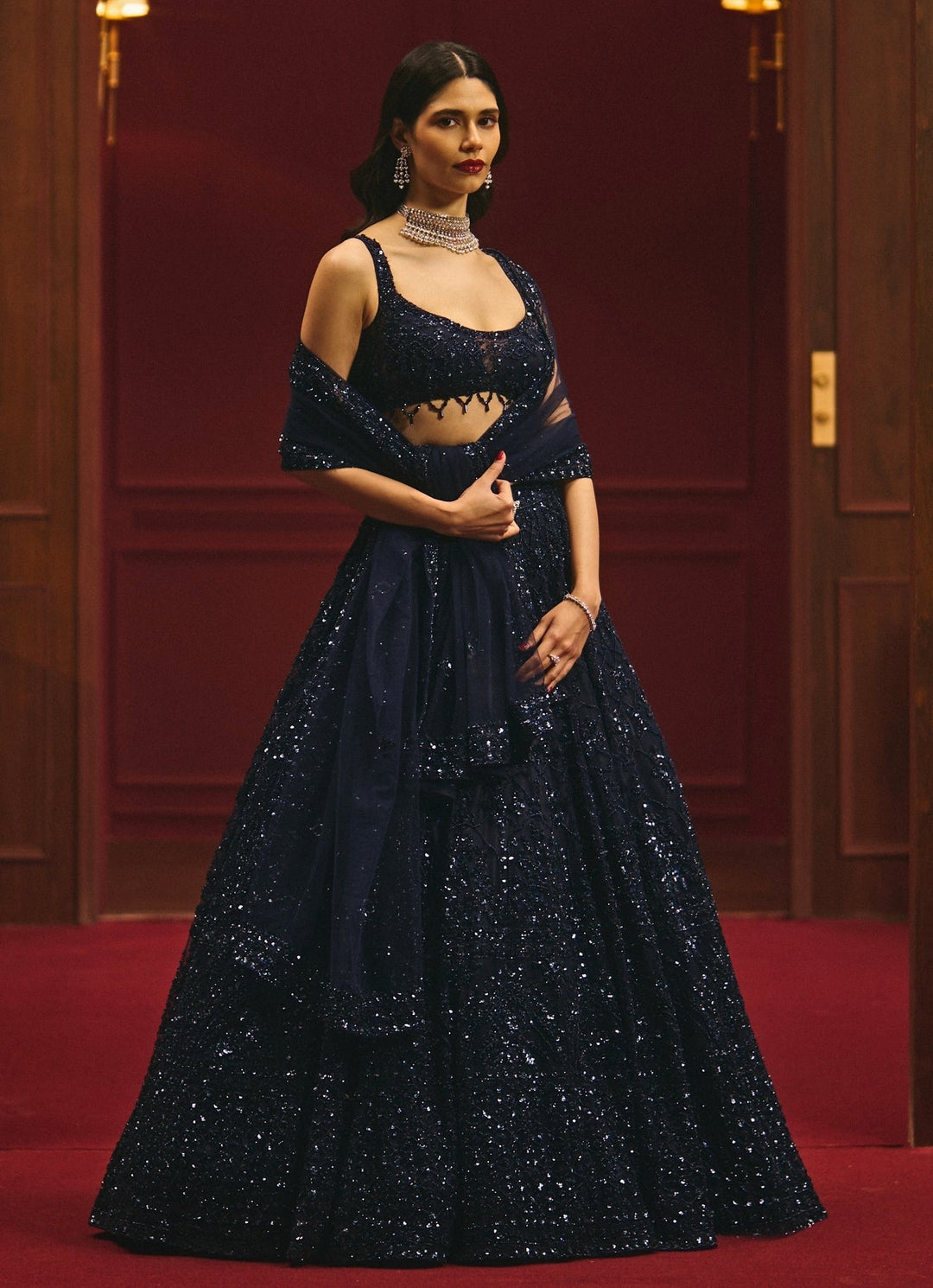 Midnight Blue Soft Net Lehenga Angad Singh - Fabilicious Fashion