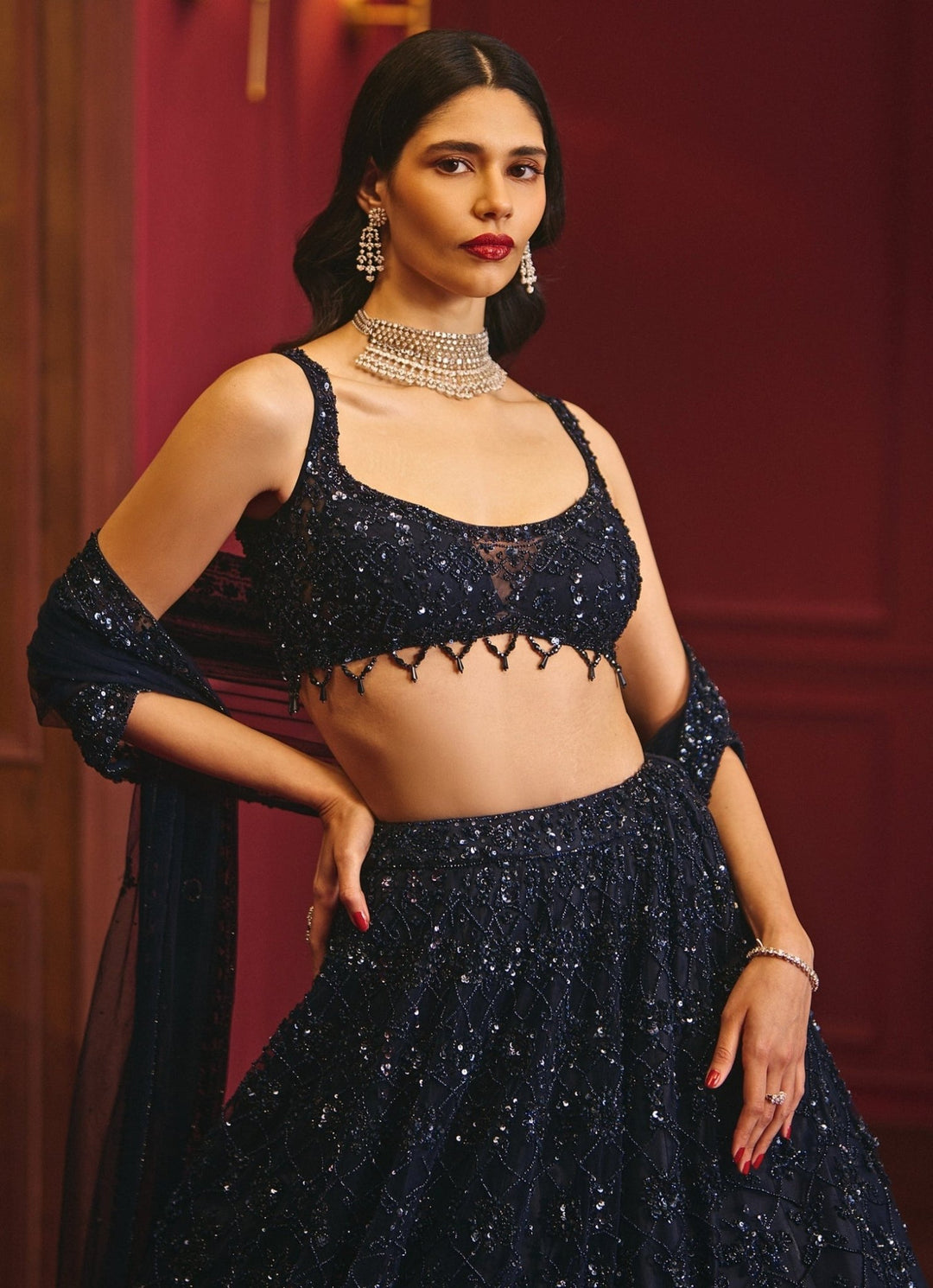 Midnight Blue Soft Net Lehenga Angad Singh - Fabilicious Fashion