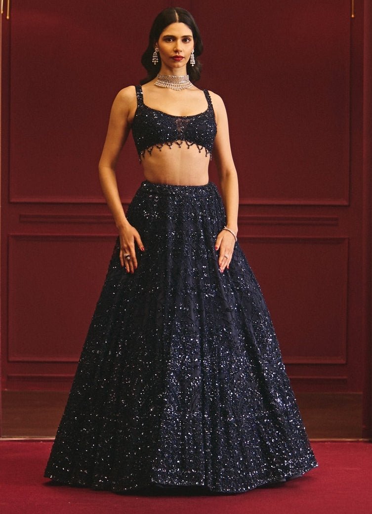 Midnight Blue Soft Net Lehenga Angad Singh - Fabilicious Fashion