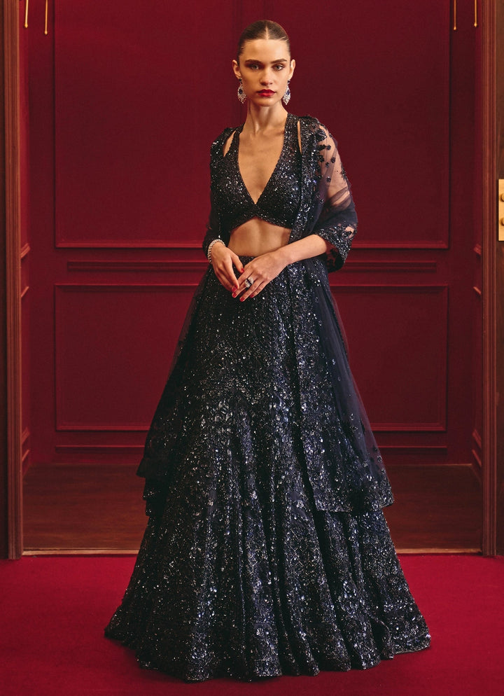 Midnight Blue Soft Net Mermaid Lehenga Angad Singh - Fabilicious Fashion
