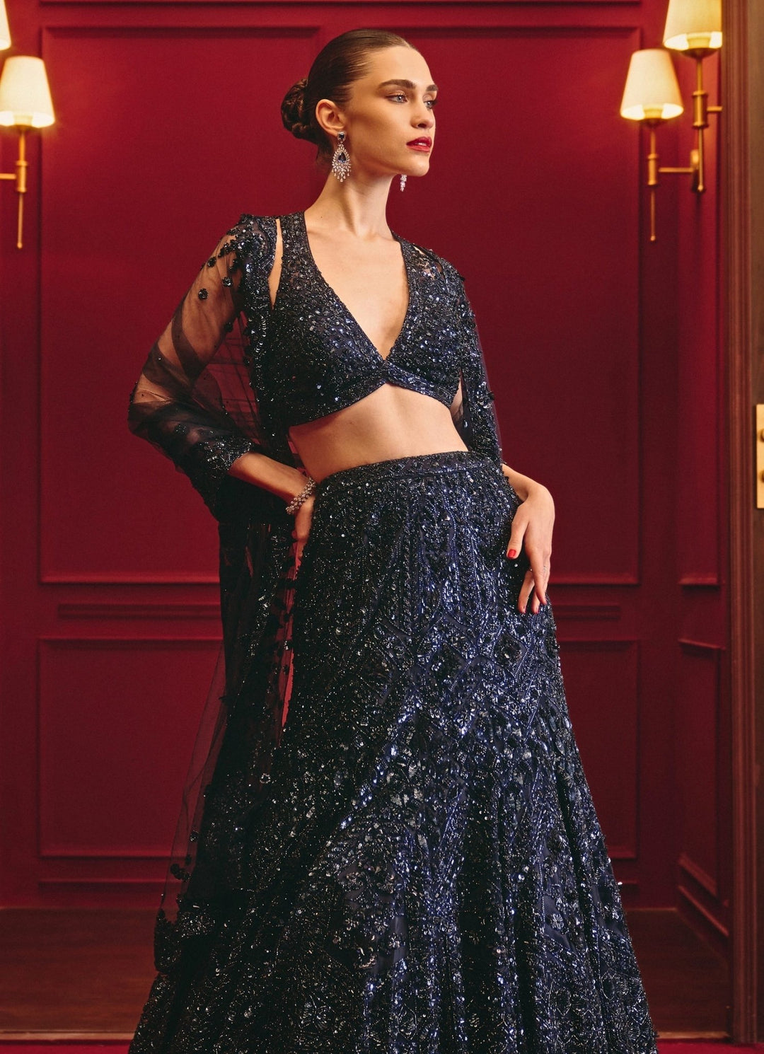 Midnight Blue Soft Net Mermaid Lehenga Angad Singh - Fabilicious Fashion