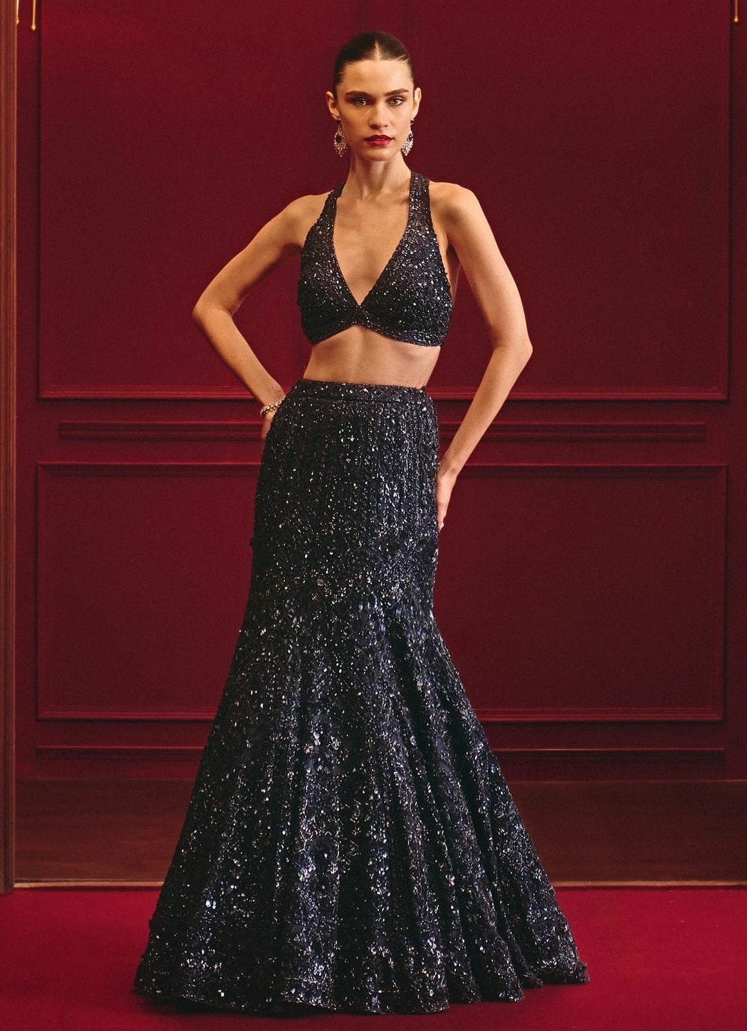 Midnight Blue Soft Net Mermaid Lehenga Angad Singh - Fabilicious Fashion