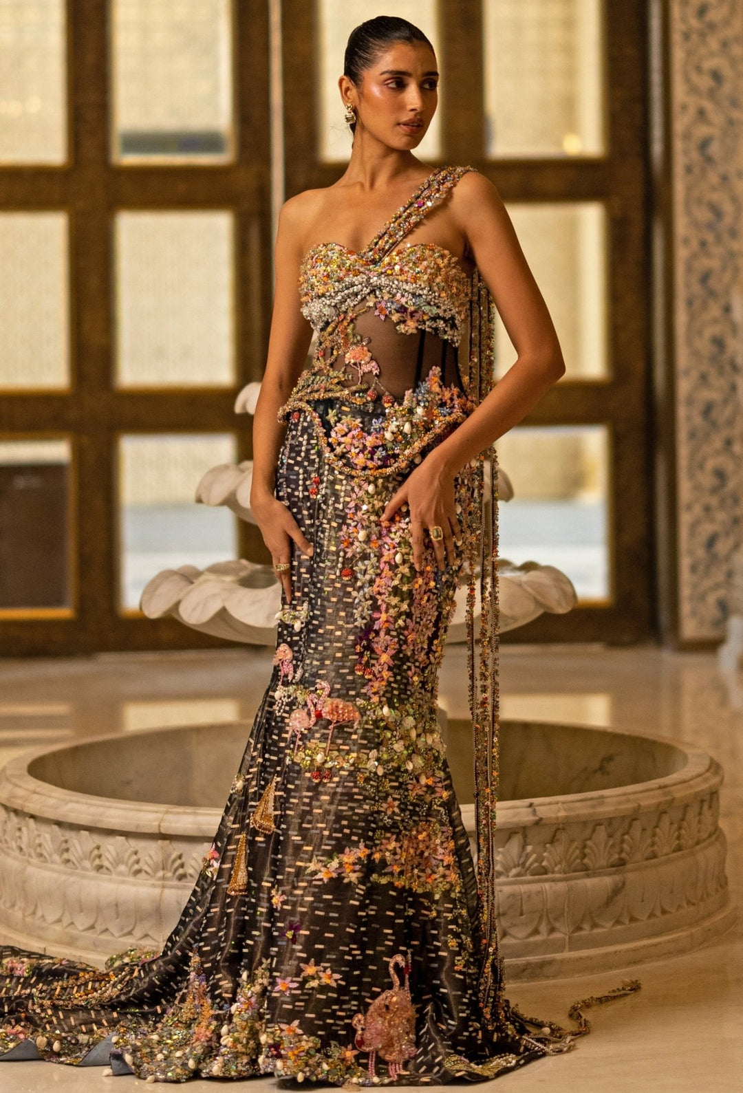 Moledro Midnight Blue Soft Net Mermaid Trail Lehenga With CorsetFabilicious Fashion