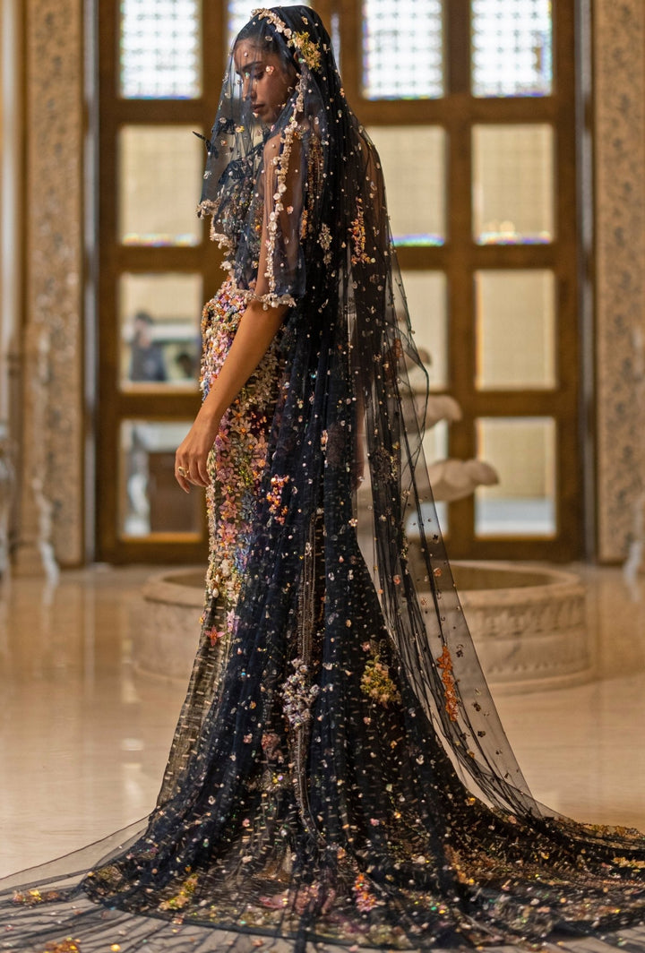 Moledro Midnight Blue Soft Net Mermaid Trail Lehenga With CorsetFabilicious Fashion