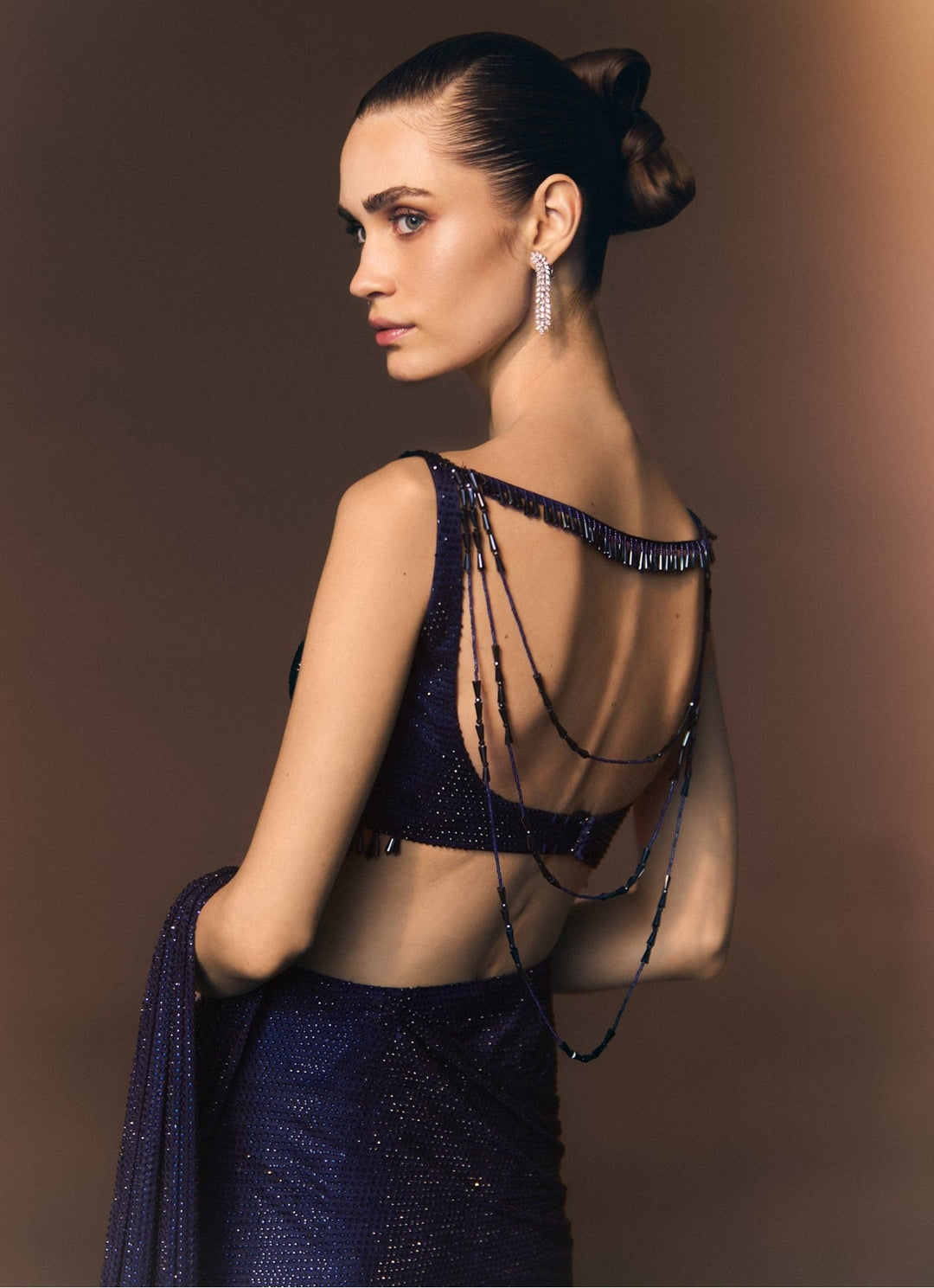 Angad Singh Midnight Blue Soft Net Pre-Draped SareeFabilicious Fashion