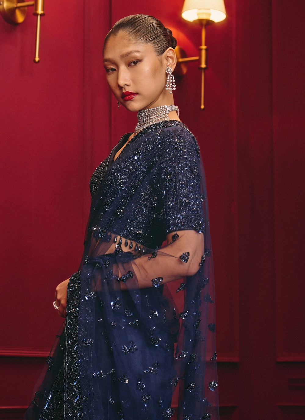 Midnight Blue Soft Net Saree Angad Singh - Fabilicious Fashion