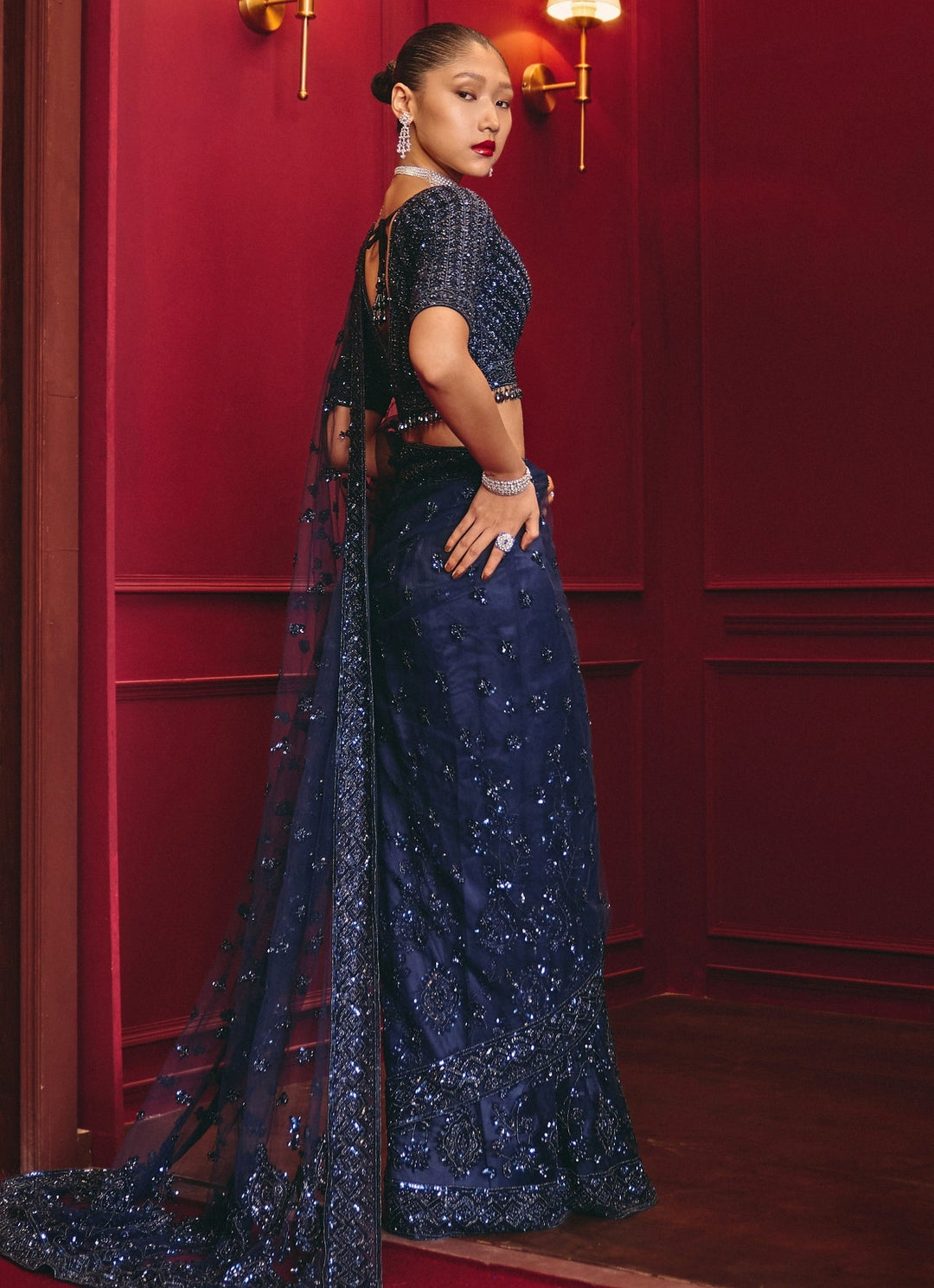 Midnight Blue Soft Net Saree Angad Singh - Fabilicious Fashion