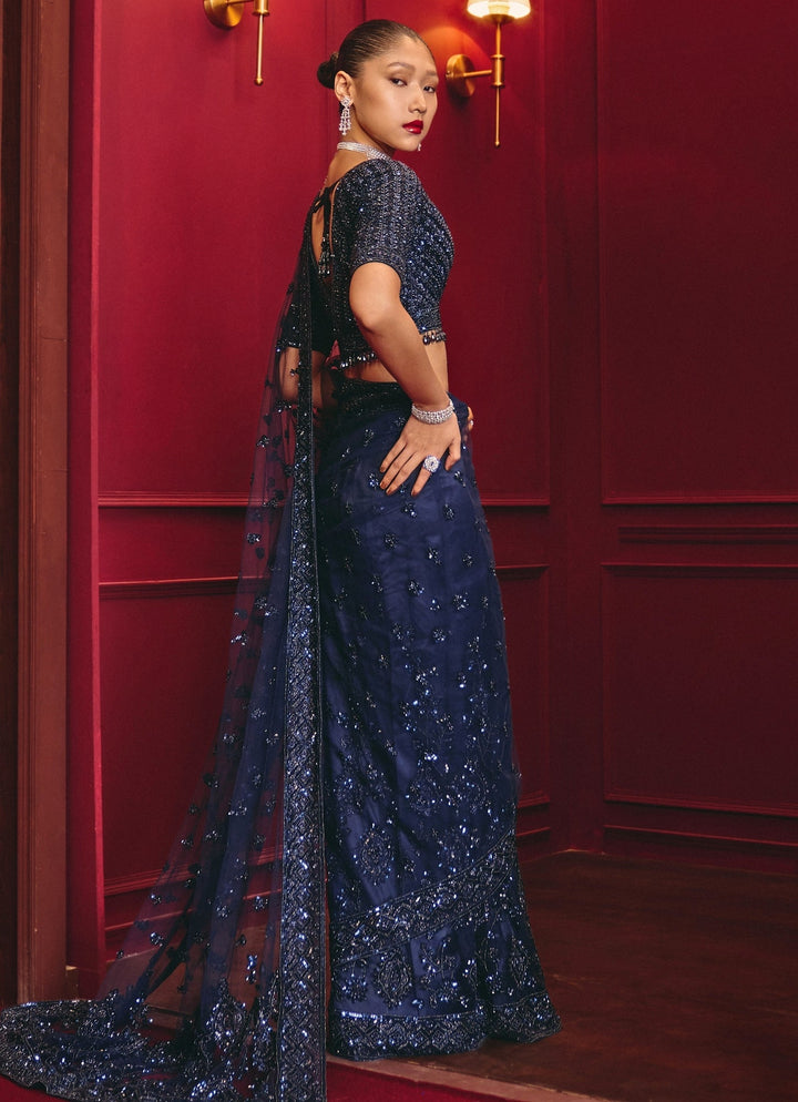 Midnight Blue Soft Net Saree Angad Singh - Fabilicious Fashion