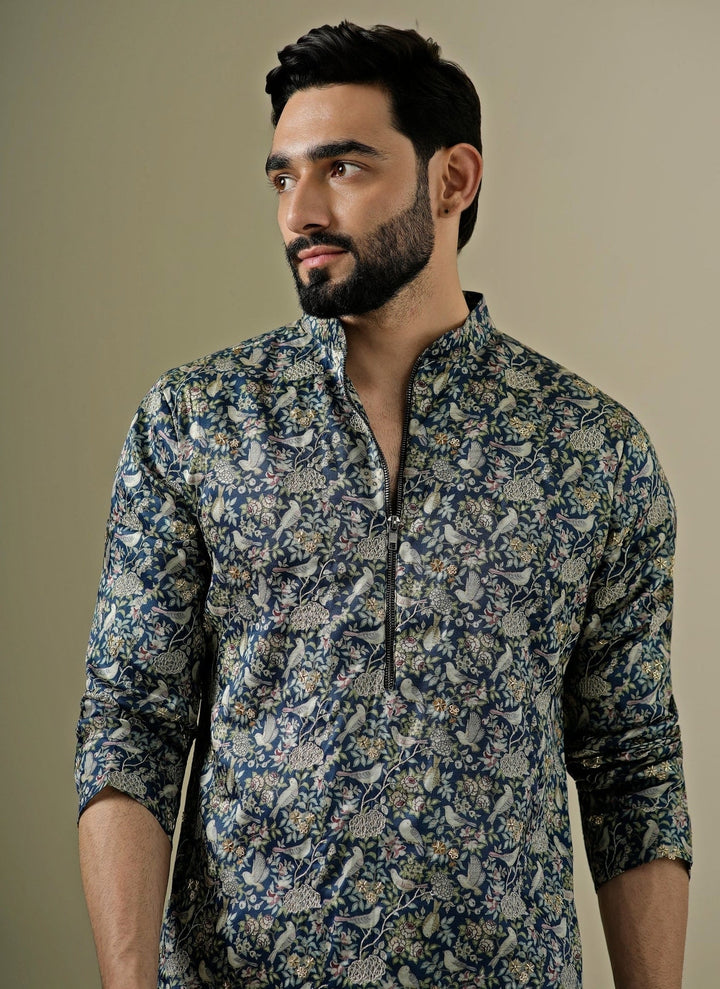 Darzi House Midnight Blue Tussar Silk Kurta SetFabilicious Fashion