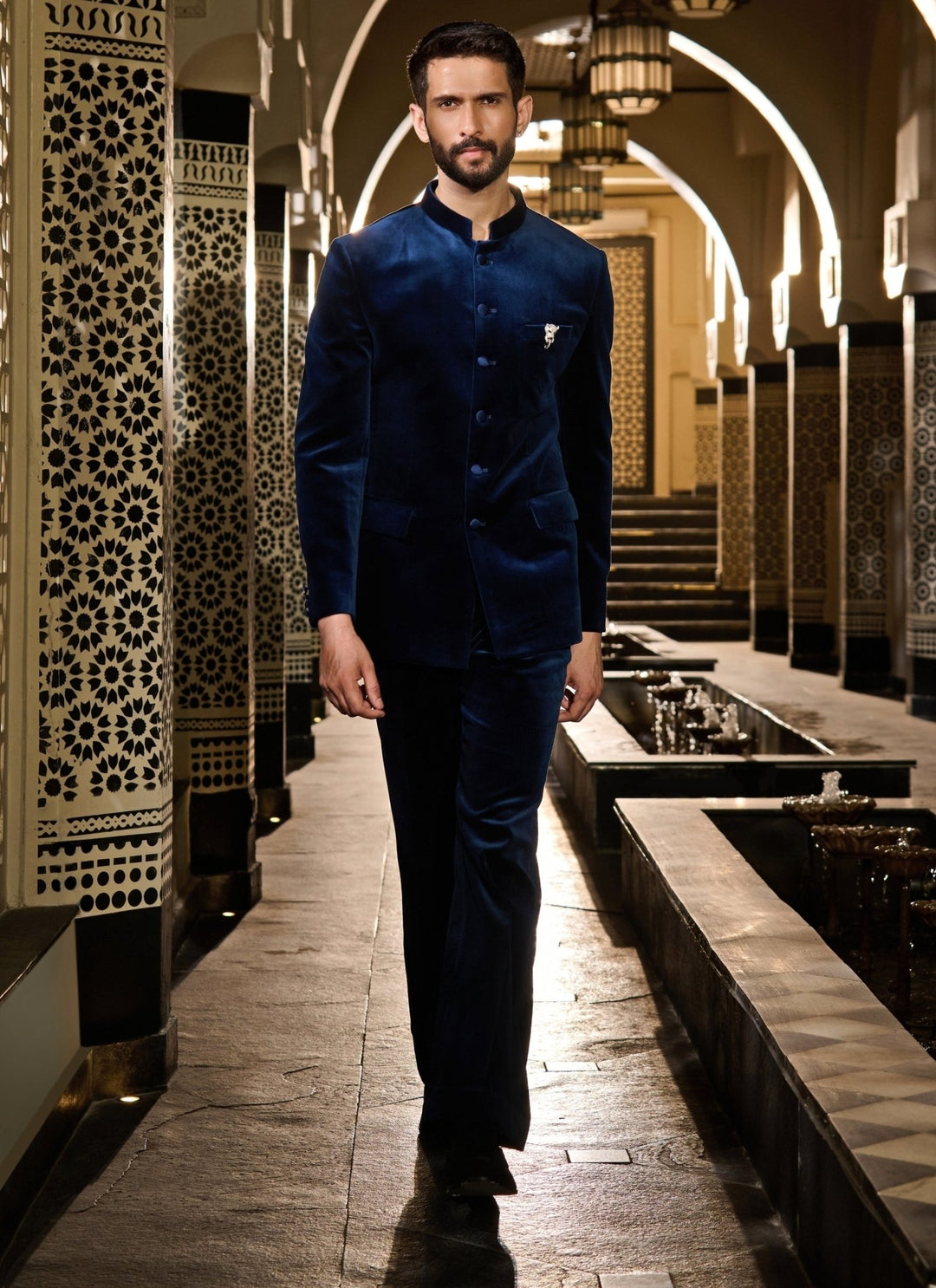 Contrast by Parth Midnight Blue Velvet Bandhgala SetFabilicious Fashion
