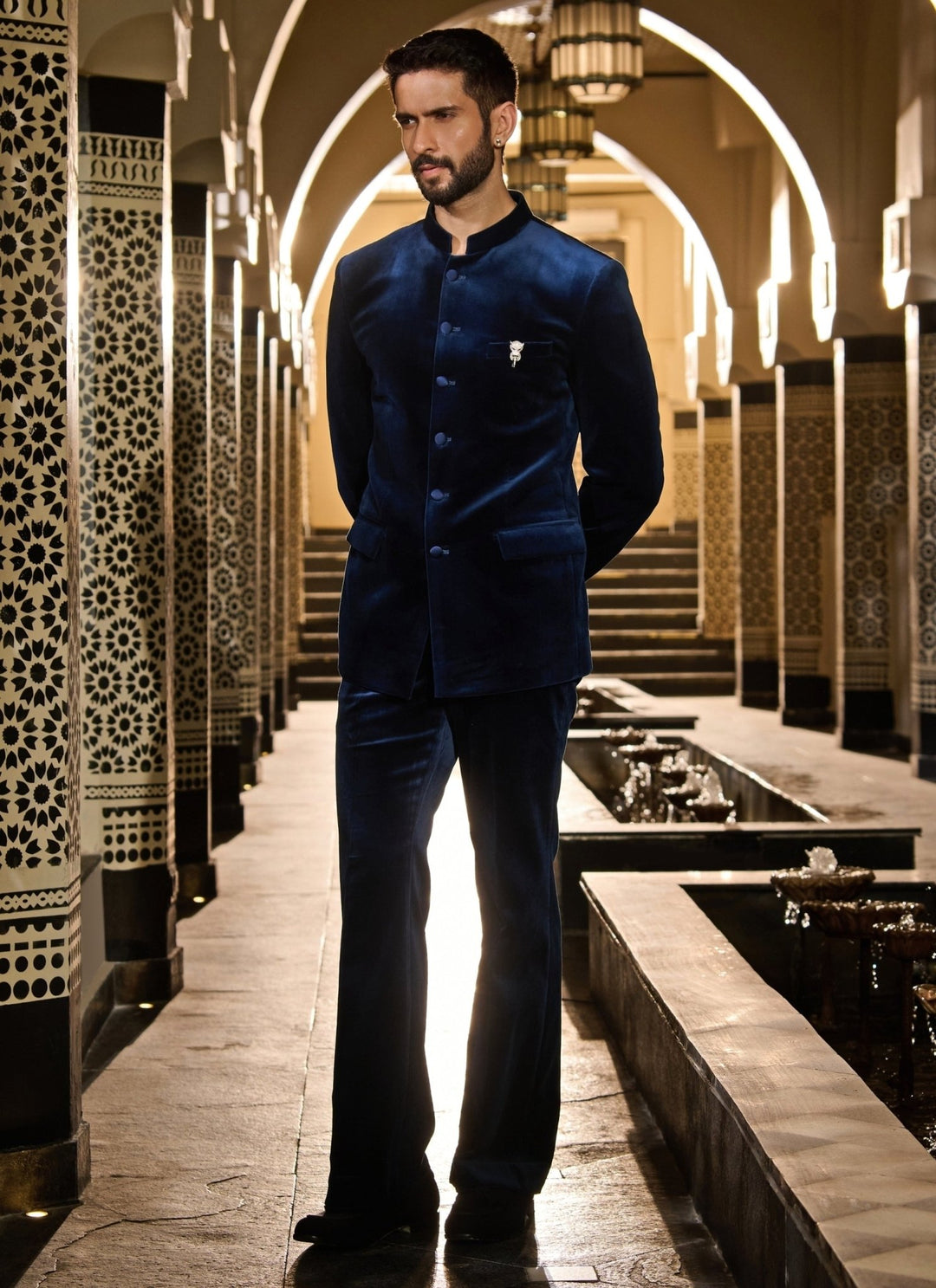 Contrast by Parth Midnight Blue Velvet Bandhgala SetFabilicious Fashion