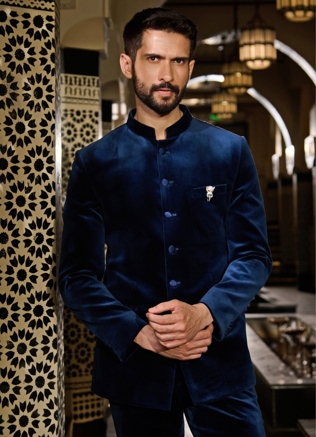 Contrast by Parth Midnight Blue Velvet Bandhgala SetFabilicious Fashion