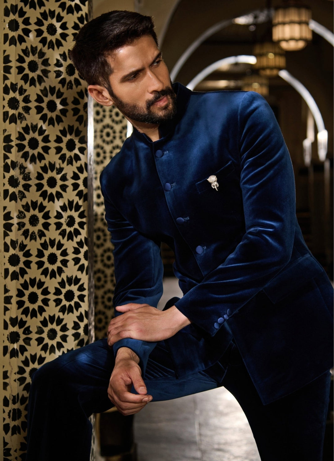 Contrast by Parth Midnight Blue Velvet Bandhgala SetFabilicious Fashion
