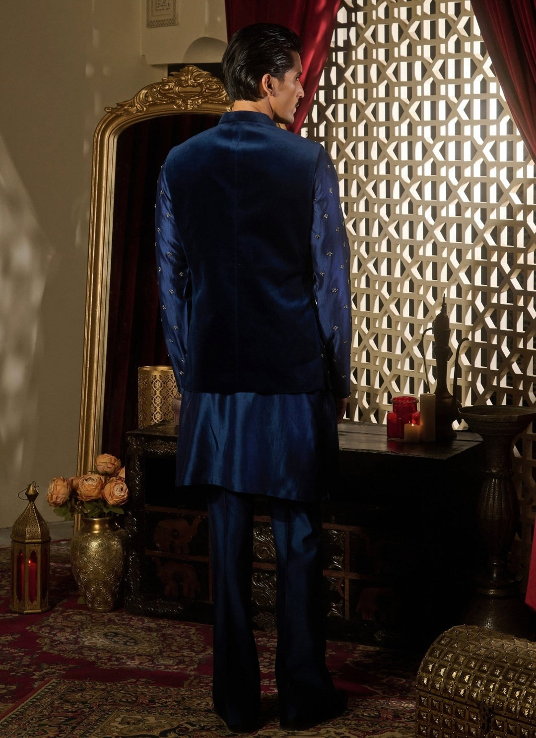 Contrast by Parth Midnight Blue Velvet Nehru Jacket SetFabilicious Fashion