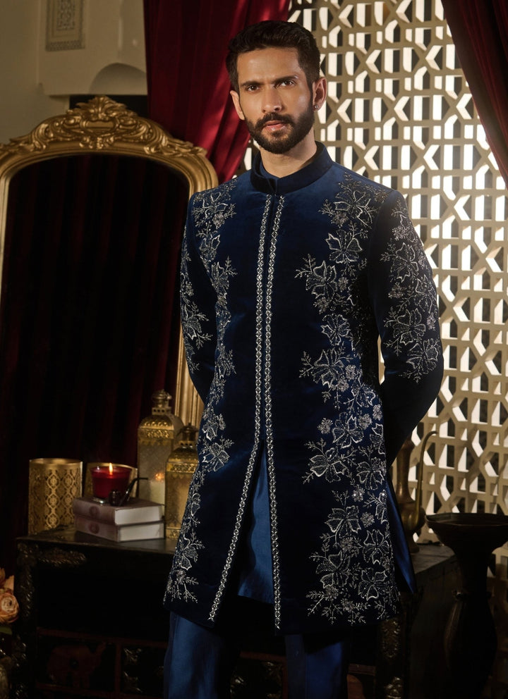 Contrast by Parth Midnight Blue Velvet Sherwani SetFabilicious Fashion
