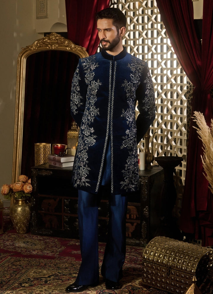 Contrast by Parth Midnight Blue Velvet Sherwani SetFabilicious Fashion