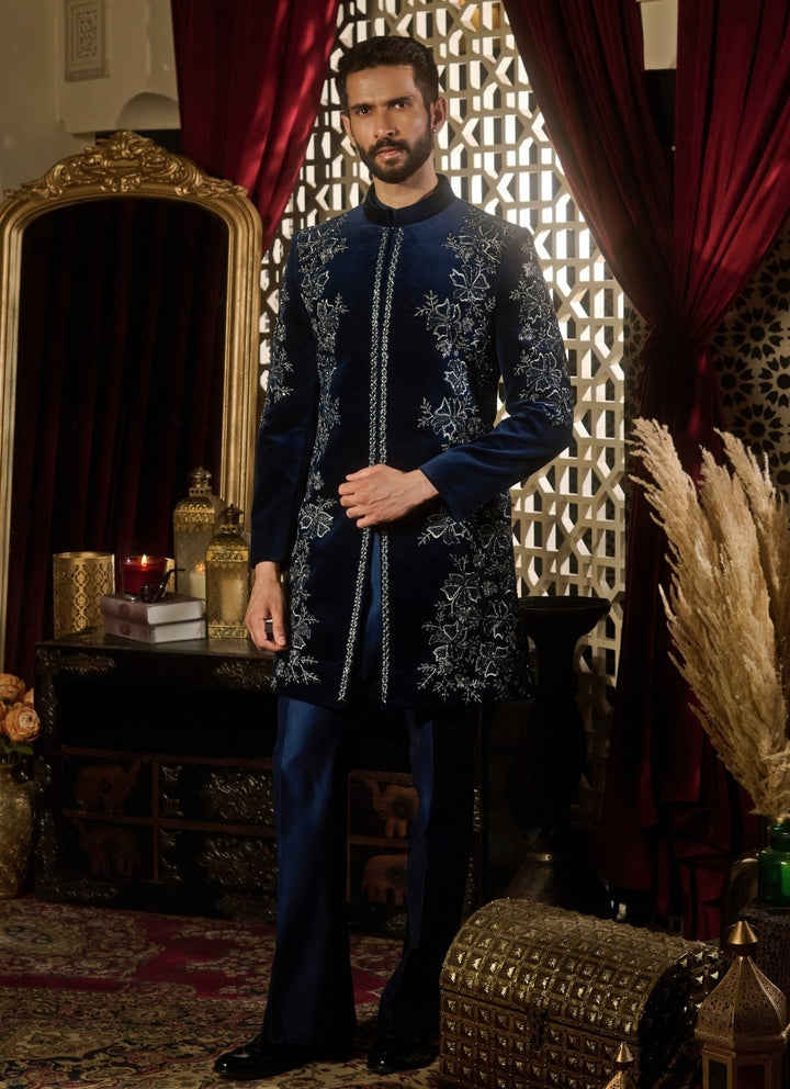 Contrast by Parth Midnight Blue Velvet Sherwani SetFabilicious Fashion
