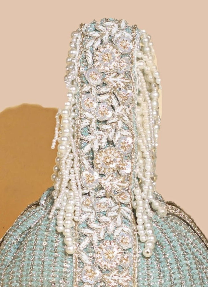 Mint Blue Embellished Bucket Bag AMYRA - Fabilicious Fashion