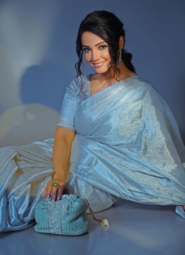 Mint Blue Embellished Bucket Bag AMYRA - Fabilicious Fashion