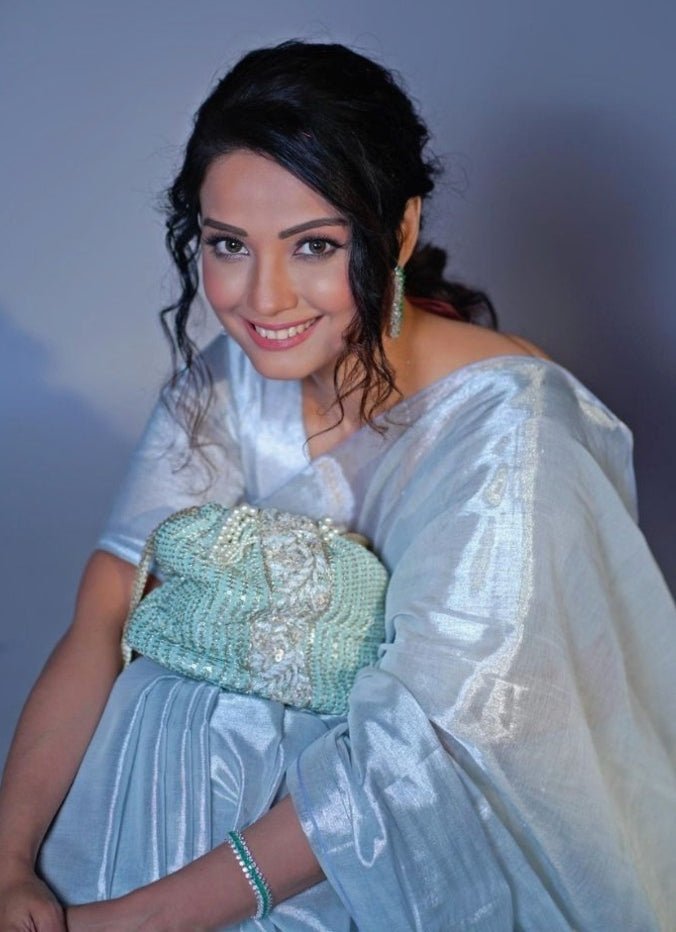 Mint Blue Embellished Bucket Bag AMYRA - Fabilicious Fashion