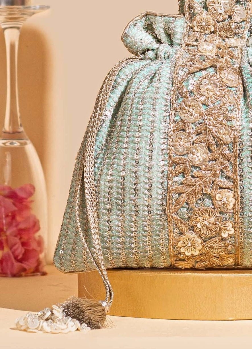 Mint Blue Embellished Potli AMYRA - Fabilicious Fashion