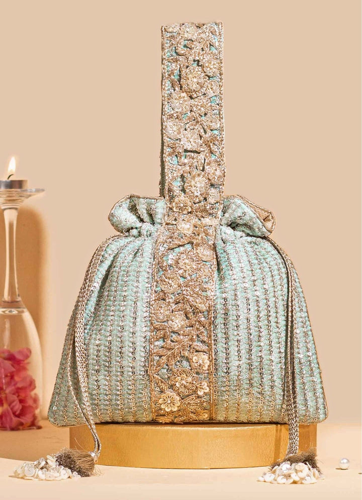 Mint Blue Embellished Potli AMYRA - Fabilicious Fashion